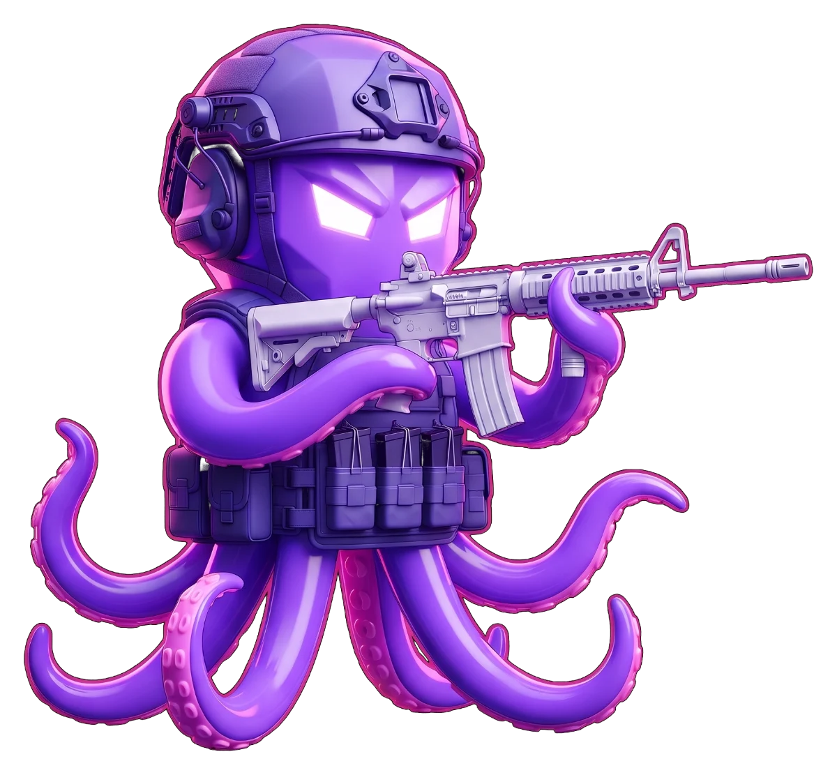 Un pulpo operador con casco, chaleco y rifle: Duelos, uno contra uno